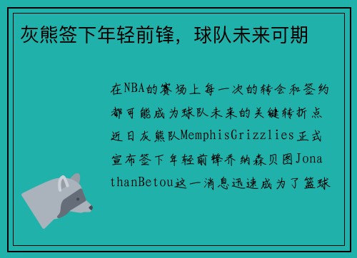 灰熊签下年轻前锋，球队未来可期